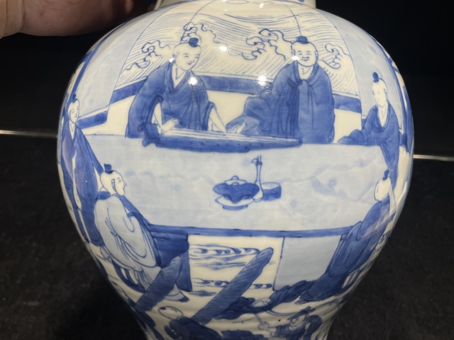 古玩陶瓷嬰戲紋青花將軍罐真品鑒賞圖