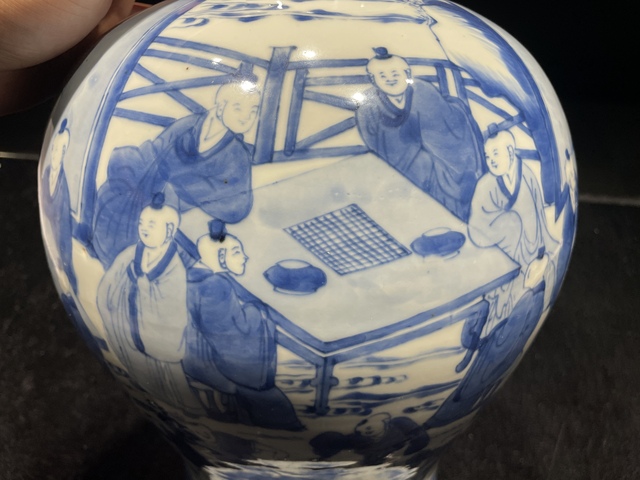 古玩陶瓷嬰戲紋青花將軍罐真品鑒賞圖