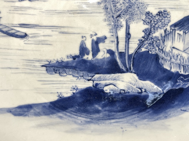 古玩陶瓷人物山水青花盤真品鑒賞圖