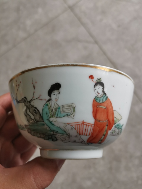 古玩陶瓷粉彩人物故事紋碗真品鑒賞圖