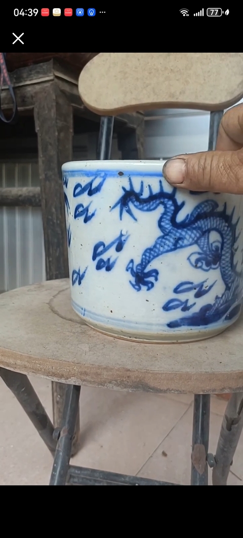 古玩陶瓷青花雙龍戲珠紋直筒爐真品鑒賞圖