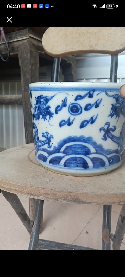 古玩陶瓷青花雙龍戲珠紋直筒爐真品鑒賞圖