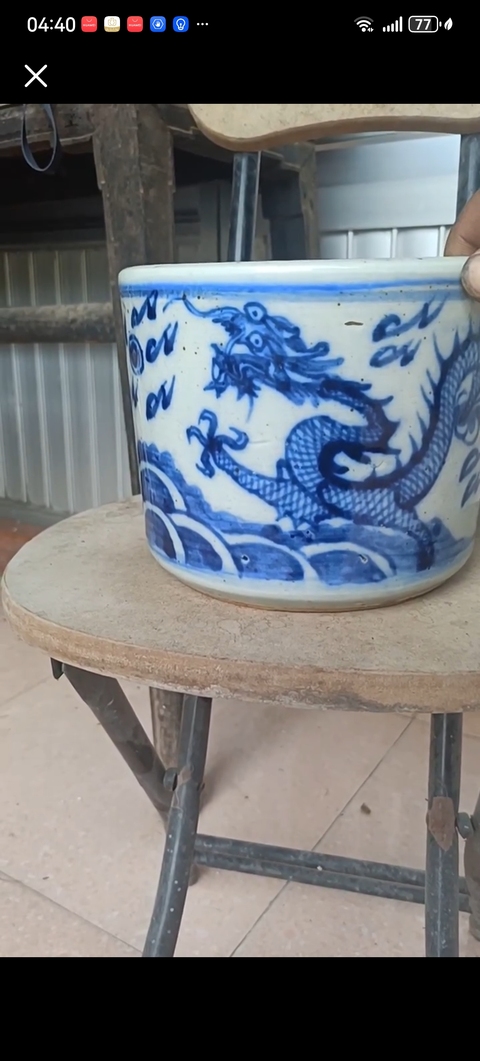 古玩陶瓷青花雙龍戲珠紋直筒爐真品鑒賞圖