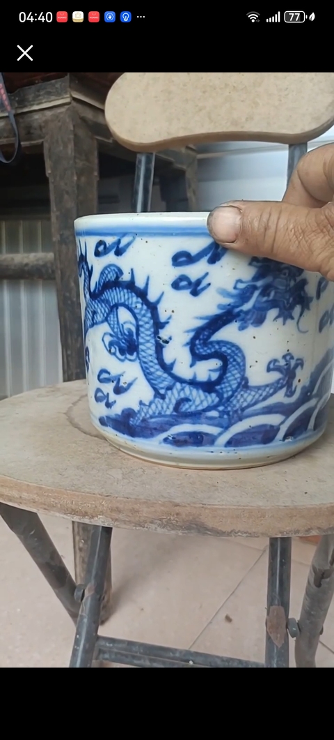 古玩陶瓷青花雙龍戲珠紋直筒爐真品鑒賞圖