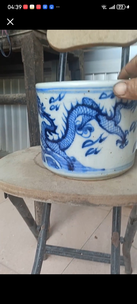 古玩陶瓷青花雙龍戲珠紋直筒爐真品鑒賞圖