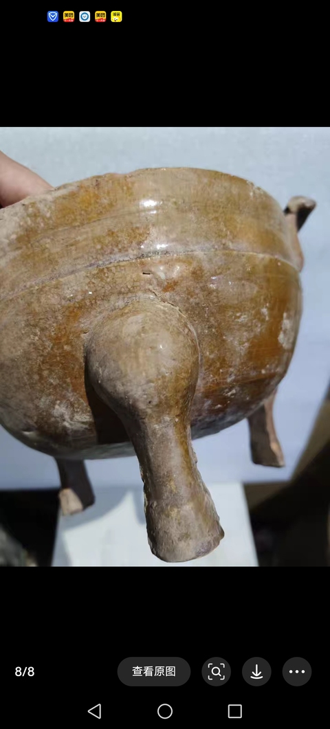 古玩陶瓷黃釉鼎真品鑒賞圖