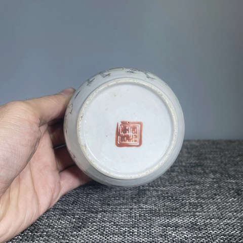 古玩陶瓷粉彩麒麟送子圖紋蓋缸真品鑒賞圖