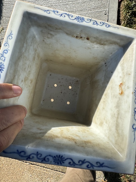 古玩陶瓷粉彩花卉紋四方花盆真品鑒賞圖