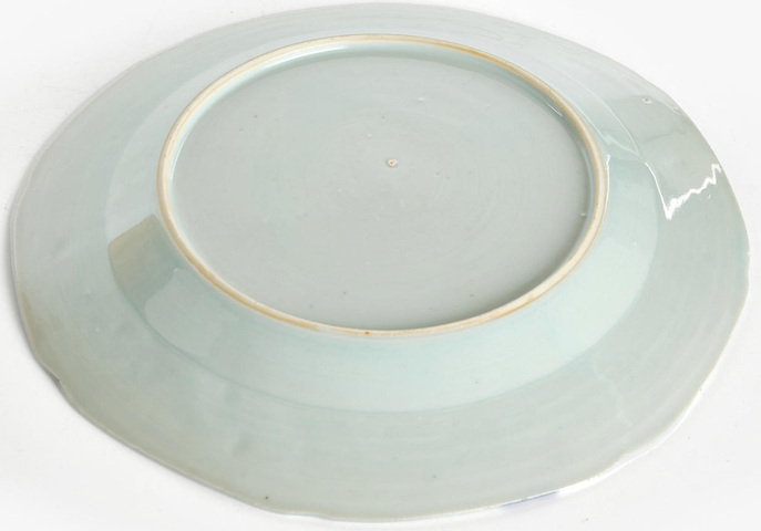 古玩陶瓷樓臺亭閣山水紋青花盤真品鑒賞圖