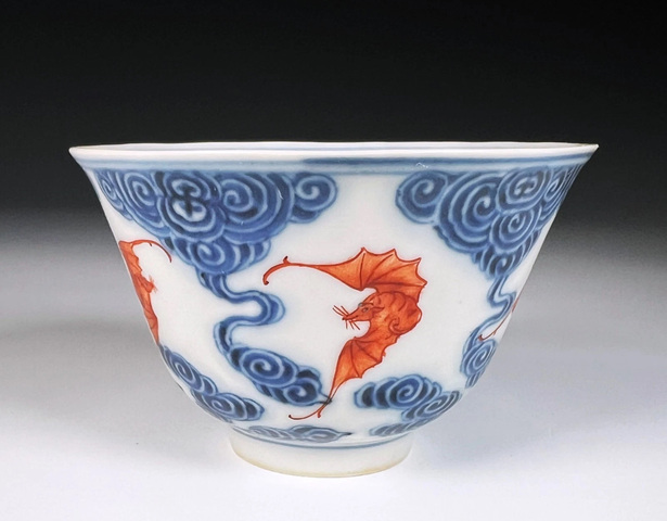 古玩陶瓷清光緒 青云紅福碗（后加彩）真品鑒賞圖