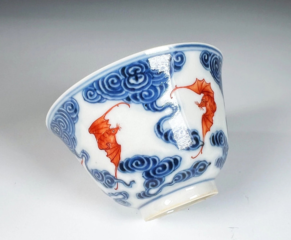 古玩陶瓷清光緒 青云紅福碗（后加彩）真品鑒賞圖