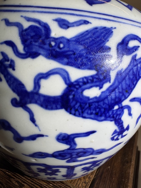 古玩陶瓷明嘉靖 青花龍紋罐(官窯)拍賣,當前價格128000元