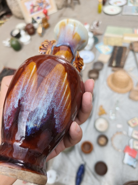 古玩陶瓷窯變釉雙耳瓶真品鑒賞圖