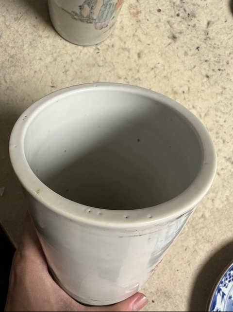 古玩陶瓷粉彩仕女人物帽筒真品鑒賞圖