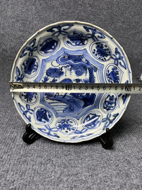 古玩陶瓷青花開窗松鹿紋盤拍賣，當前價格2388元