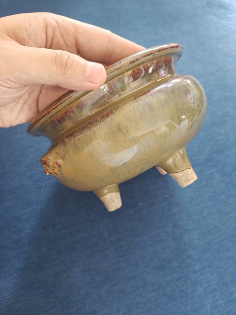 古玩陶瓷窯變釉三足雙耳爐真品鑒賞圖