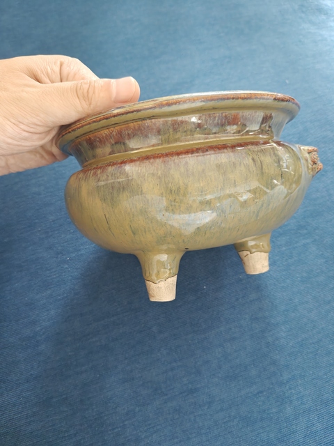 古玩陶瓷窯變釉三足雙耳爐真品鑒賞圖