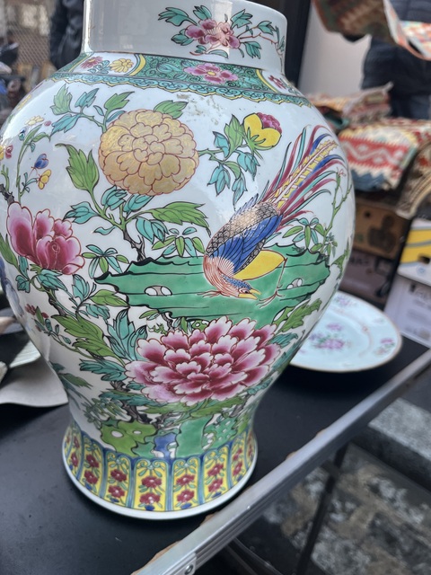 古玩陶瓷粉彩描金錦雞牡丹花紋將軍罐真品鑒賞圖