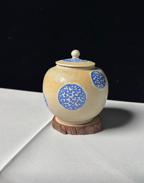 古玩陶瓷珍珠地青花花卉紋蓋罐真品鑒賞圖