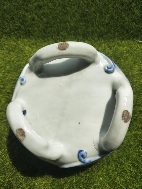 古玩陶瓷青花釉里紅貼塑螭龍三足洗真品鑒賞圖