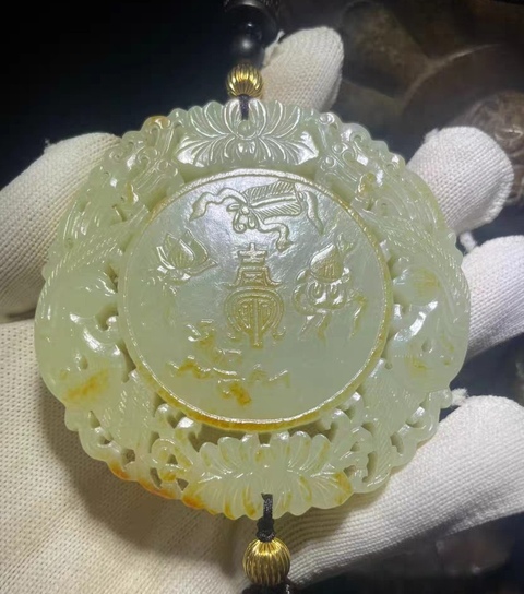 古玩玉器和田玉雕“八寶紋牌”真品鑒賞圖
