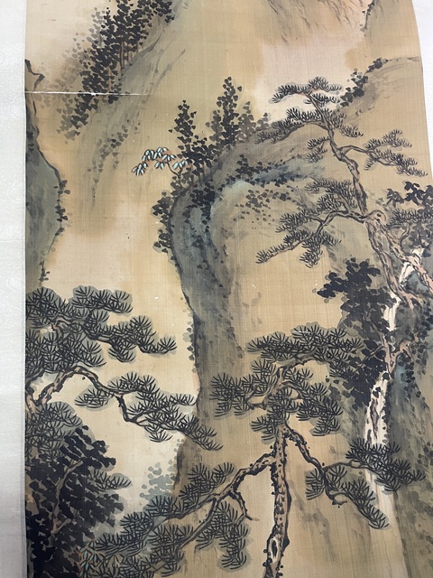 古玩字畫朱梅邨款青綠山水立軸真品鑒賞圖