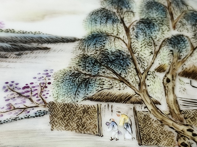 古玩陶瓷山水紋瓷板畫真品鑒賞圖