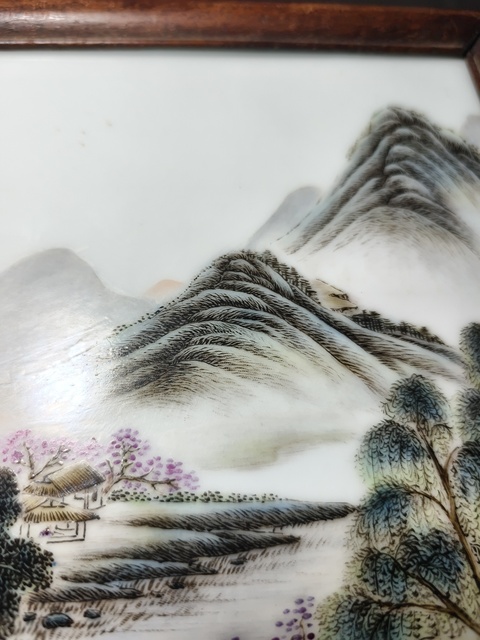 古玩陶瓷山水紋瓷板畫真品鑒賞圖