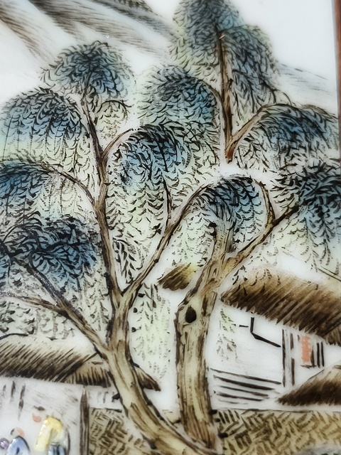 古玩陶瓷山水紋瓷板畫真品鑒賞圖