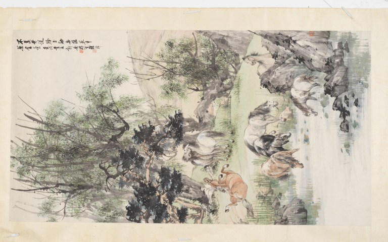 古玩字畫程璋款八駿圖真品鑒賞圖