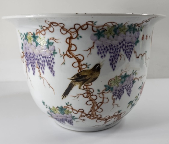 古玩陶瓷粉彩花盆真品鑒賞圖