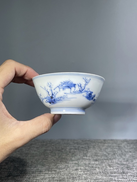 古玩陶瓷民國.青花山水茶碗拍賣，當(dāng)前價格0元