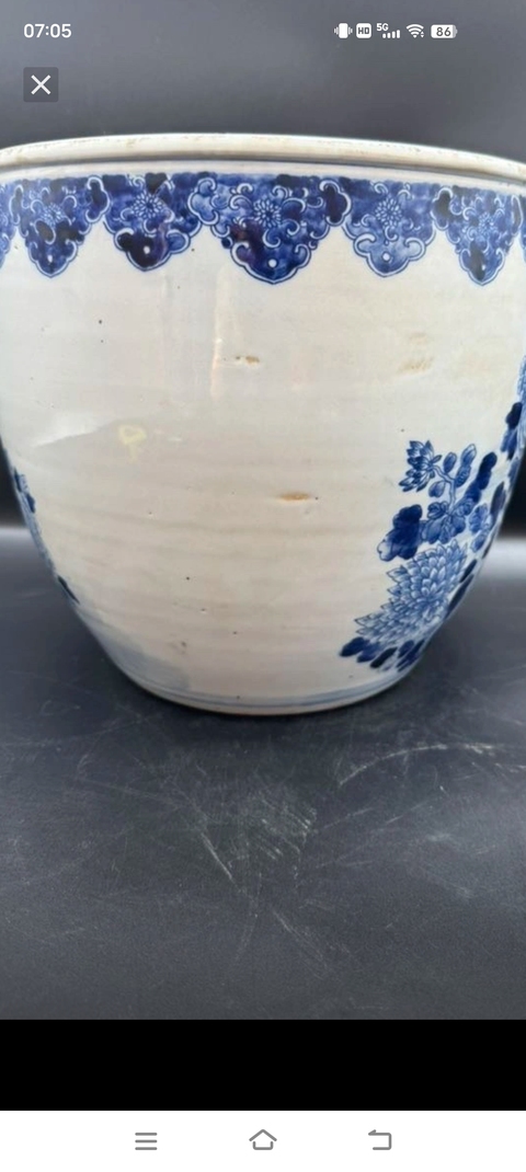 古玩陶瓷青花鳳穿牡丹圖畫缸真品鑒賞圖