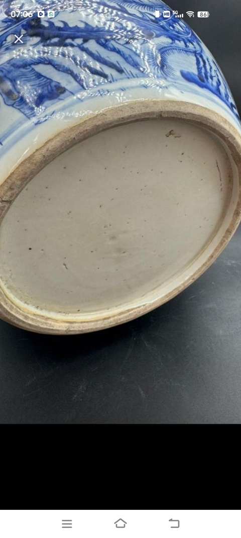 古玩陶瓷青花鳳穿牡丹圖畫缸真品鑒賞圖