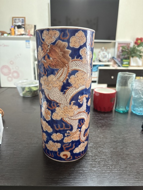 古玩陶瓷藍料礬紅龍紋帽筒真品鑒賞圖