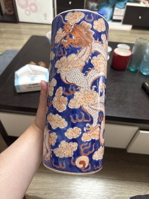 古玩陶瓷藍料礬紅龍紋帽筒真品鑒賞圖