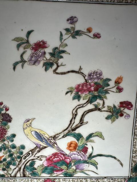 古玩陶瓷粉彩花鳥(niǎo)紋瓷板真品鑒賞圖