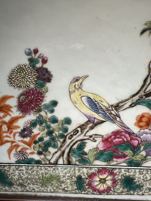 古玩陶瓷粉彩花鳥(niǎo)紋瓷板真品鑒賞圖