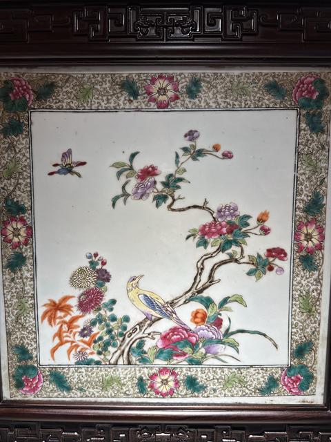 古玩陶瓷粉彩花鳥(niǎo)紋瓷板真品鑒賞圖