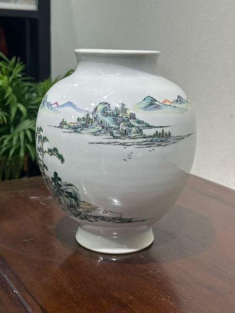 古玩陶瓷粉彩山水通景紋尊真品鑒賞圖