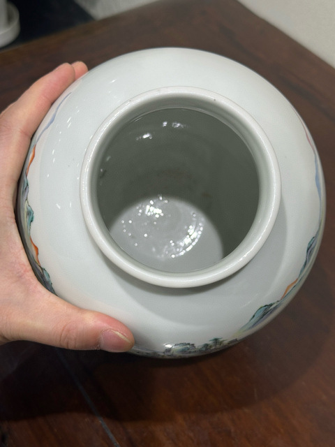 古玩陶瓷粉彩山水通景紋尊真品鑒賞圖