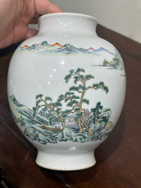 古玩陶瓷粉彩山水通景紋尊真品鑒賞圖