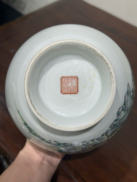 古玩陶瓷粉彩山水通景紋尊真品鑒賞圖
