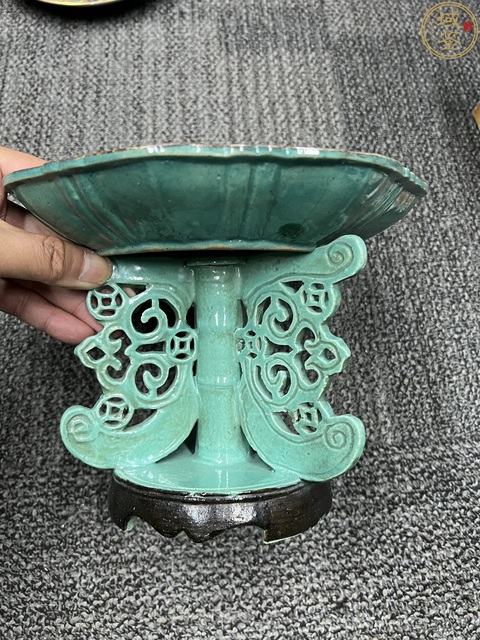 古玩陶瓷清晚期 綠釉貢盤真品鑒賞圖