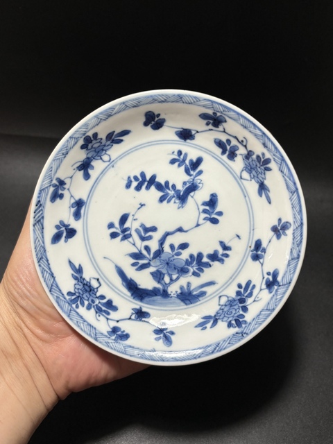 古玩陶瓷清康熙·外黃釉內青花折枝花卉紋盤拍賣，當前價格1280元