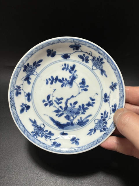 古玩陶瓷清康熙·外黃釉內青花折枝花卉紋盤拍賣，當前價格1280元