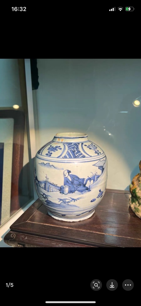 古玩陶瓷青花高仕人物罐真品鑒賞圖