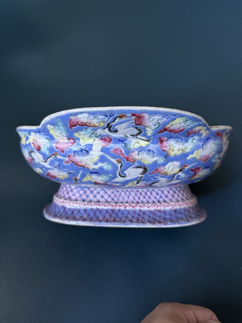 古玩陶瓷 云鶴紋粉彩貢盤真品鑒賞圖