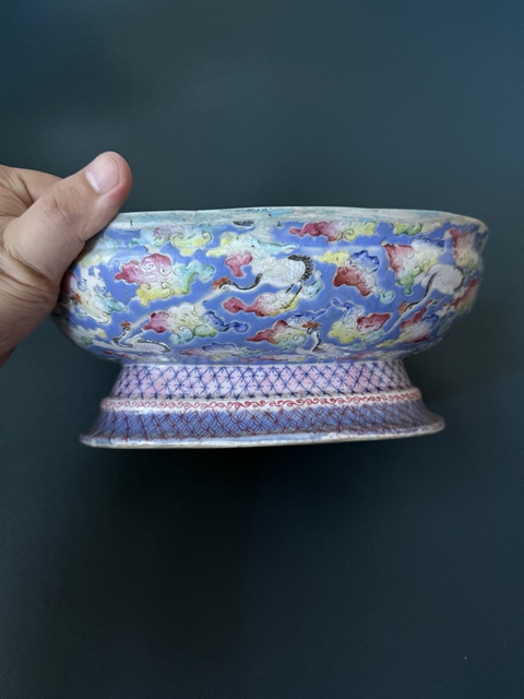 古玩陶瓷 云鶴紋粉彩貢盤真品鑒賞圖