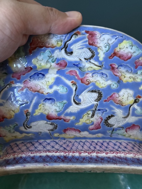 古玩陶瓷 云鶴紋粉彩貢盤真品鑒賞圖